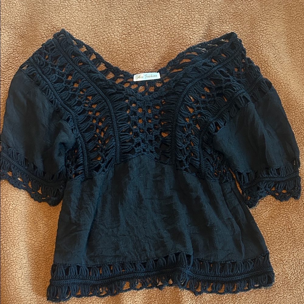 Elegant Black Crochet Women's Top